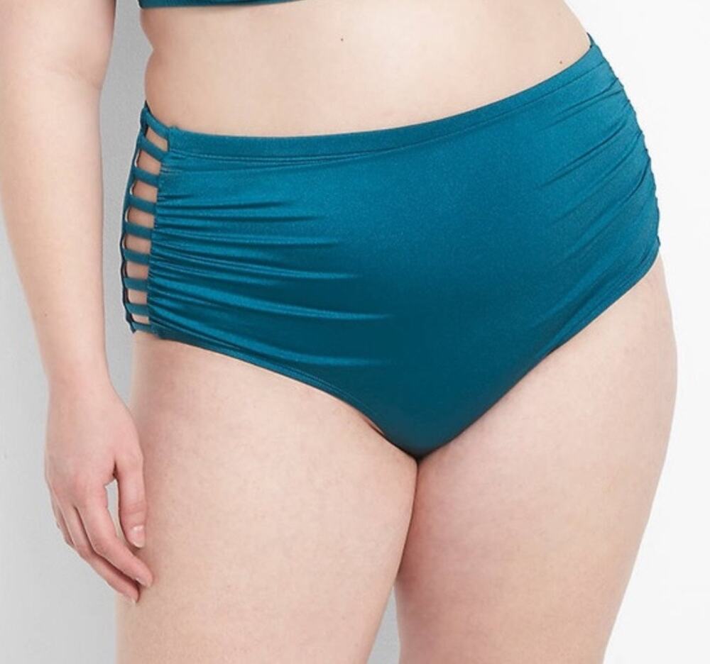 Cacique High Waist Cutout Swimsuit Briefs Tankini Swim Bottoms Spruce 14 new